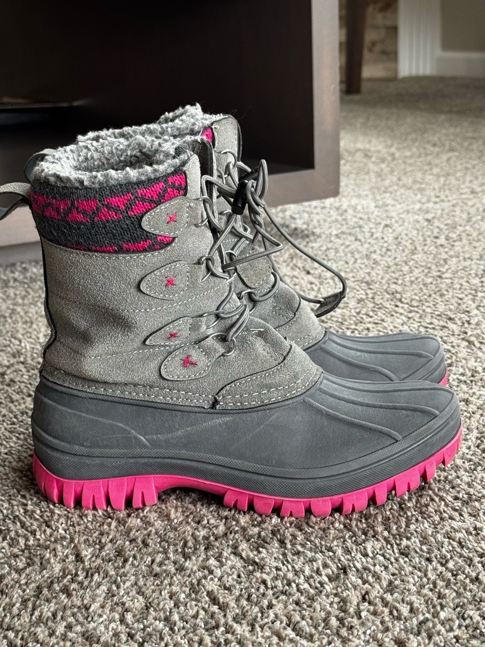 Bass Pro Shops Lucerne Insulated Pac Boots for Girls - Grey/Pink - Size 5